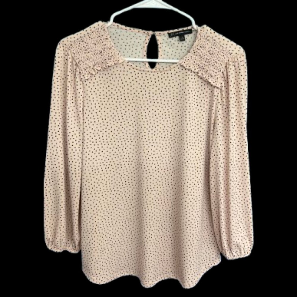 Adrianna Papell Pink Blouse & Black Hears Keyhole Back Size S